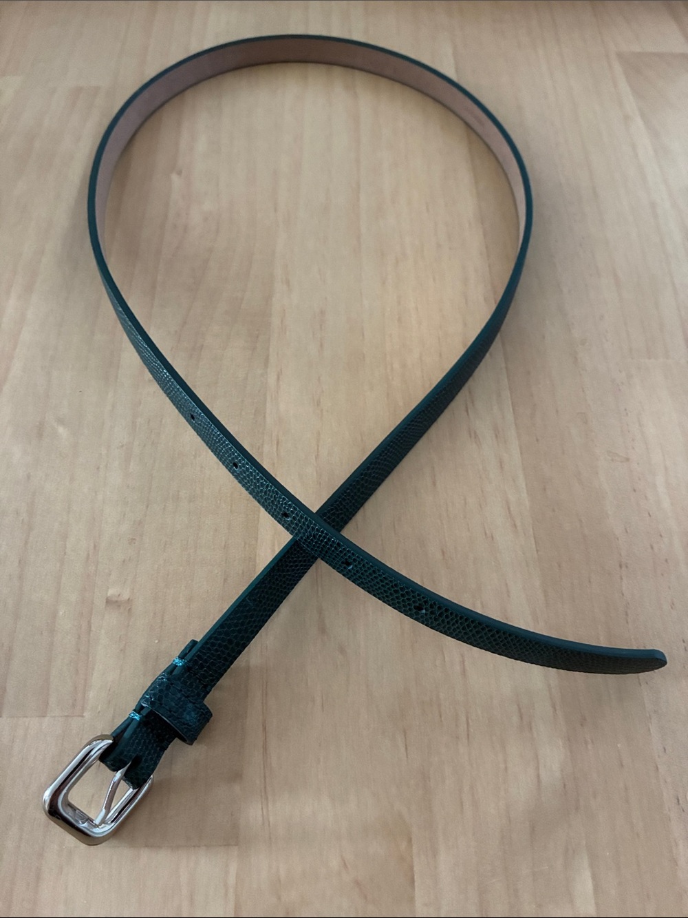 LOFT Slim Green Python Textured Leather Belt with Silver Buckle Small
